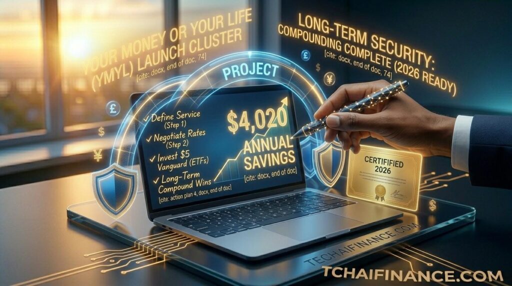 American saving money on utility bills by comparing energy providers and adjusting smart thermostat