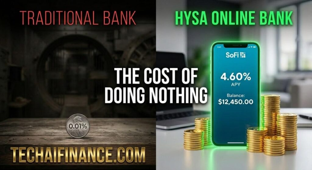 American checking their high yield savings account balance on a smartphone showing growing interest earnings